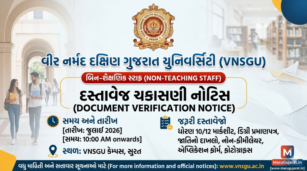 VNSGU Non-Teaching Document Verification Notice 2026