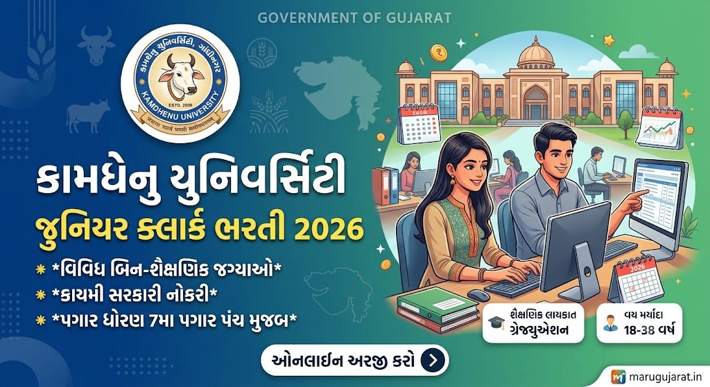 Kamdhenu University Junior Clerk Recruitment 2026: કામધેનુ યુનિવર્સિટી જુનિયર ક્લાર્ક ભરતીની સંપૂર્ણ માહિતી, જાણો લાયકાત અને અરજી પ્રક્રિયા